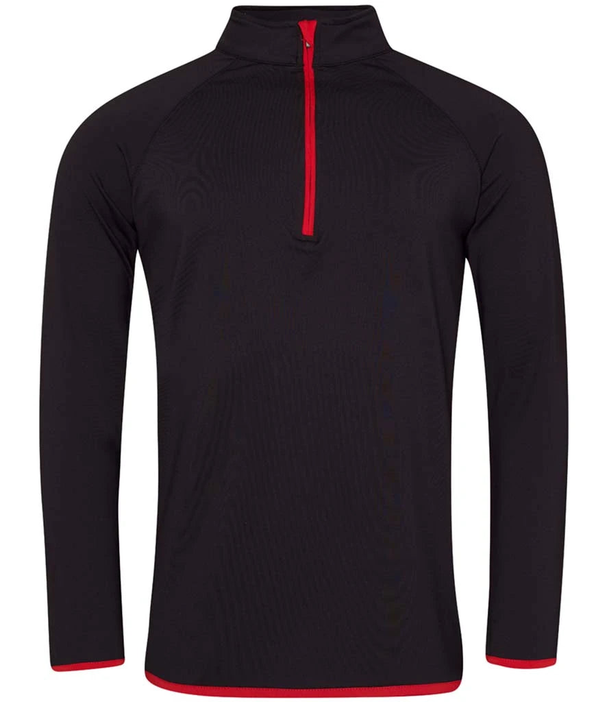 Just Cool JC031 AWDis Cool Half Zip Sweat Top in Jet Black/Fire Red