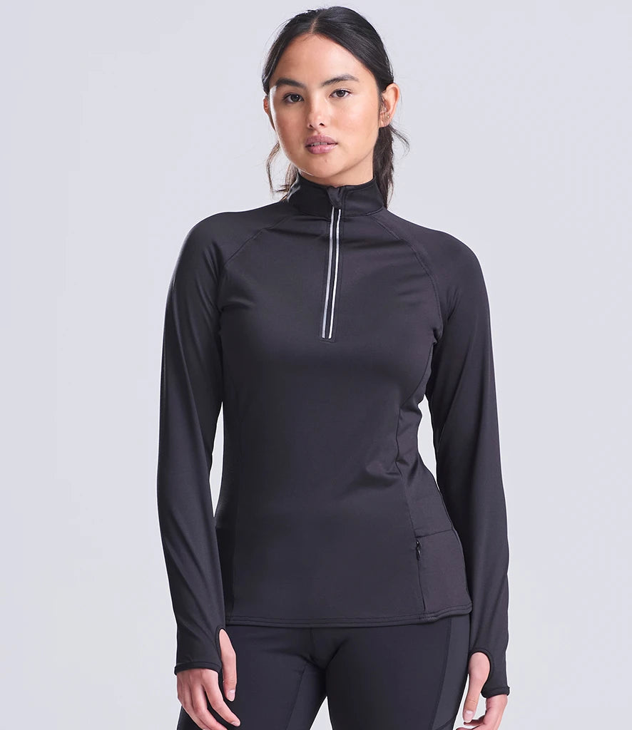 Just Cool JC035 AWDis Ladies Cool-Flex™ Half Zip Top in Jet Black