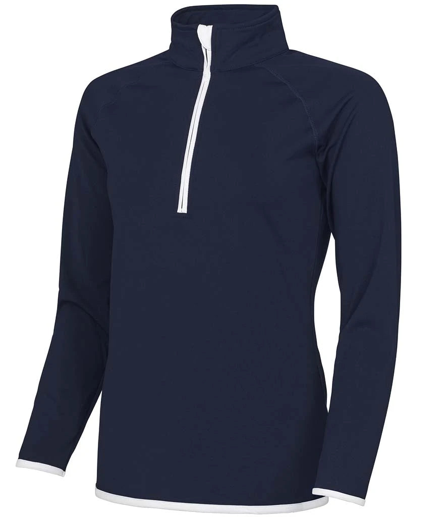 Just Cool JC036 AWDis Ladies Cool Half Zip Sweat Top in French Navy/Arctic White