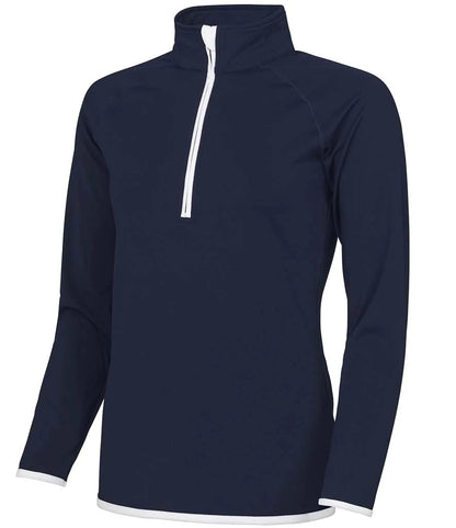 Just Cool JC036 AWDis Ladies Cool Half Zip Sweat Top in French Navy/Arctic White
