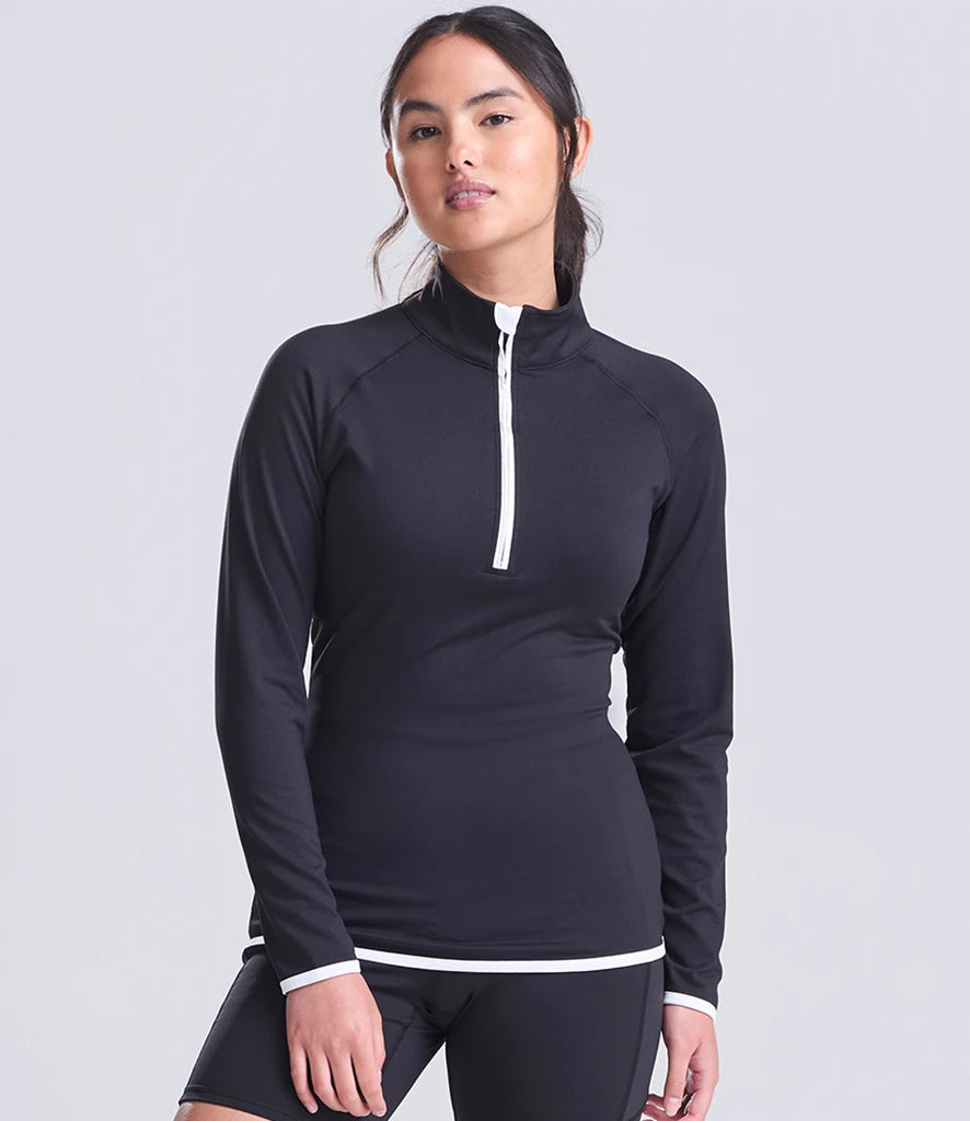 Just Cool JC036 AWDis Ladies Cool Half Zip Sweat Top in Jet Black/Arctic White