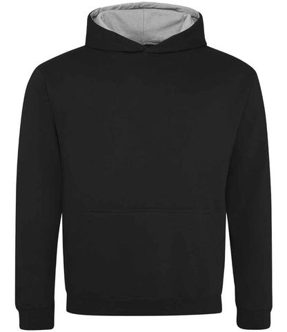 Just Hoods JH003B Kids Varsity Hoodie in Jet Black/Heather Grey