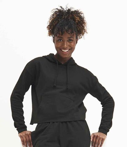 Just Hoods JH016 Ladies Cropped Hoodie in Jet Black