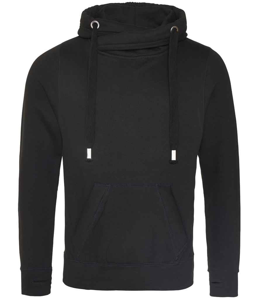 Just Hoods JH021 Cross Neck Hoodie in Jet Black