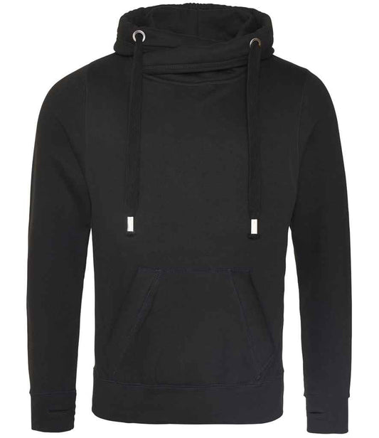 Just Hoods JH021 Cross Neck Hoodie in Jet Black