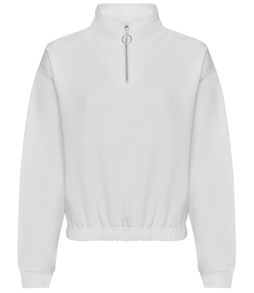Just Hoods JH037 AWDis Ladies Cropped 1/4 Zip Sweatshirt in Arctic White