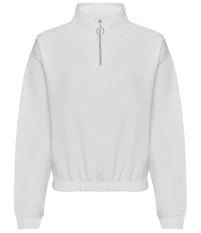 Just Hoods JH037 AWDis Ladies Cropped 1/4 Zip Sweatshirt in Arctic White