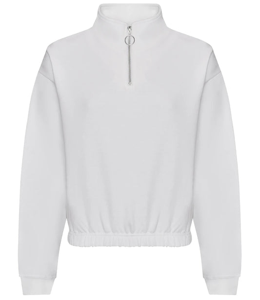 Just Hoods JH037 AWDis Ladies Cropped 1/4 Zip Sweatshirt in Arctic White