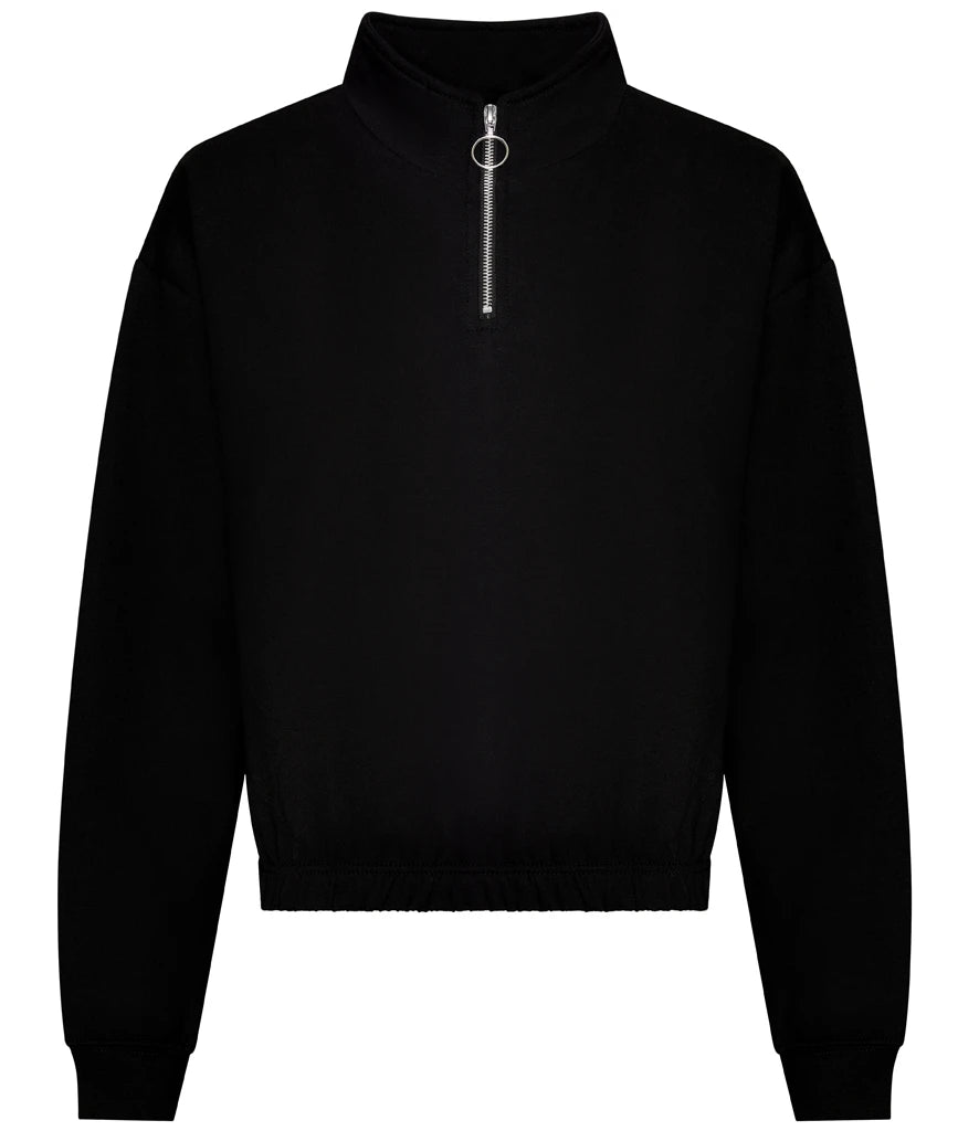 Just Hoods JH037 AWDis Ladies Cropped 1/4 Zip Sweatshirt in Deep Black