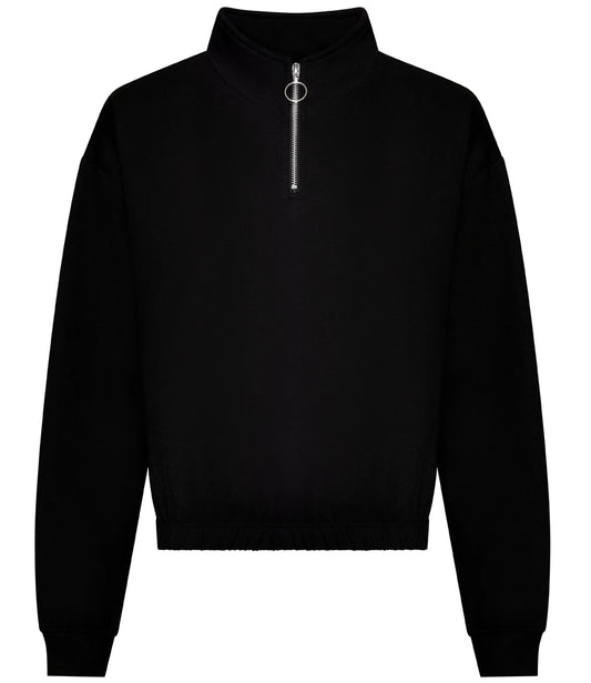 Just Hoods JH037 AWDis Ladies Cropped 1/4 Zip Sweatshirt in Deep Black