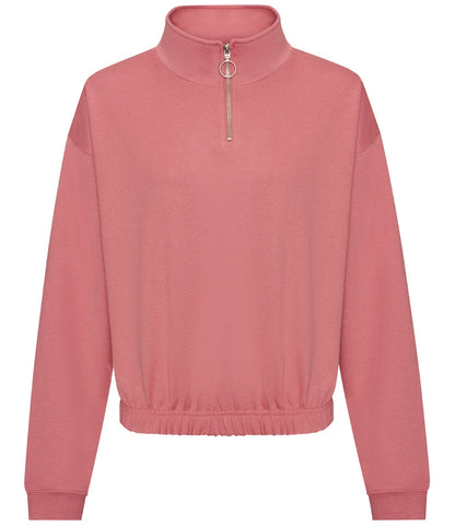 Just Hoods JH037 AWDis Ladies Cropped 1/4 Zip Sweatshirt in Dusty Rose