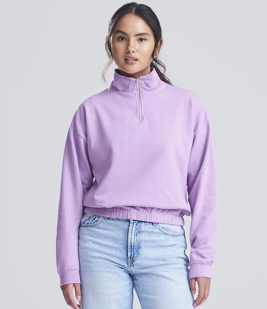 Just Hoods JH037 AWDis Ladies Cropped 1/4 Zip Sweatshirt in Lavender