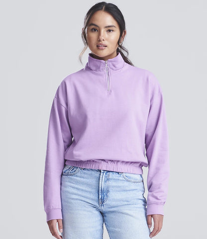 Just Hoods JH037 AWDis Ladies Cropped 1/4 Zip Sweatshirt in Lavender