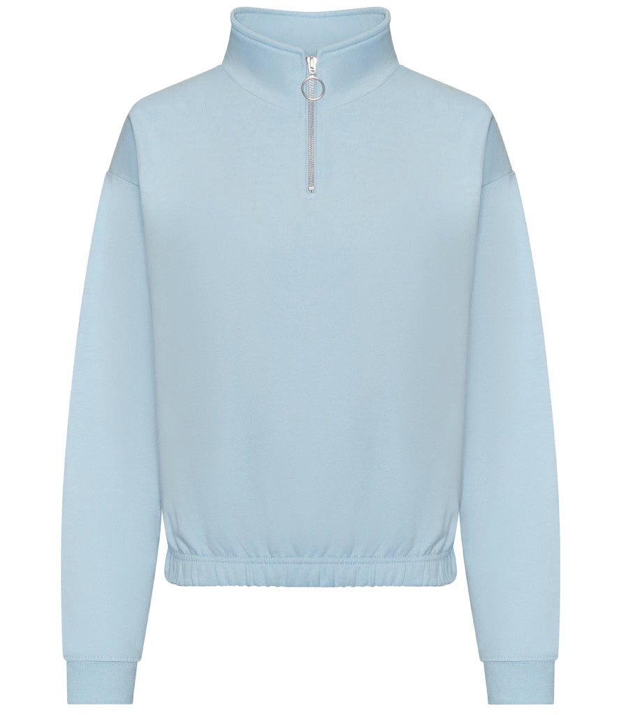 Just Hoods JH037 AWDis Ladies Cropped 1/4 Zip Sweatshirt in Sky Blue