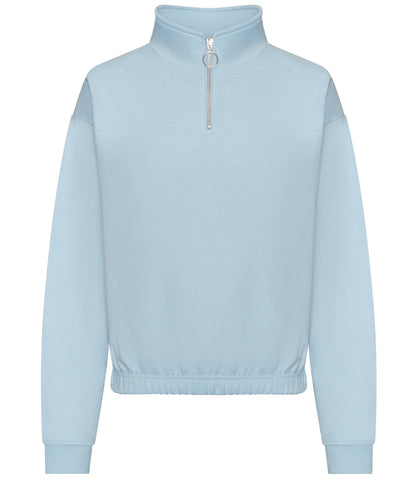 Just Hoods JH037 AWDis Ladies Cropped 1/4 Zip Sweatshirt in Sky Blue