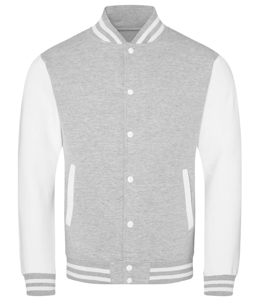 Just Hoods JH043 AWDis Varsity Jacket in Heather Grey/White