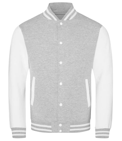 Just Hoods JH043 AWDis Varsity Jacket in Heather Grey/White