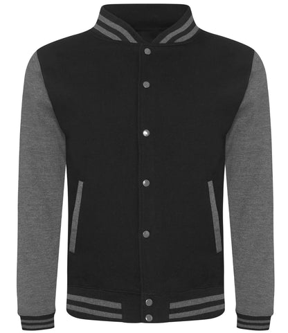 Just Hoods JH043 AWDis Varsity Jacket in Jet Black/Charcoal