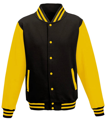 Just Hoods JH043 AWDis Varsity Jacket in Jet Black/Sun Yellow