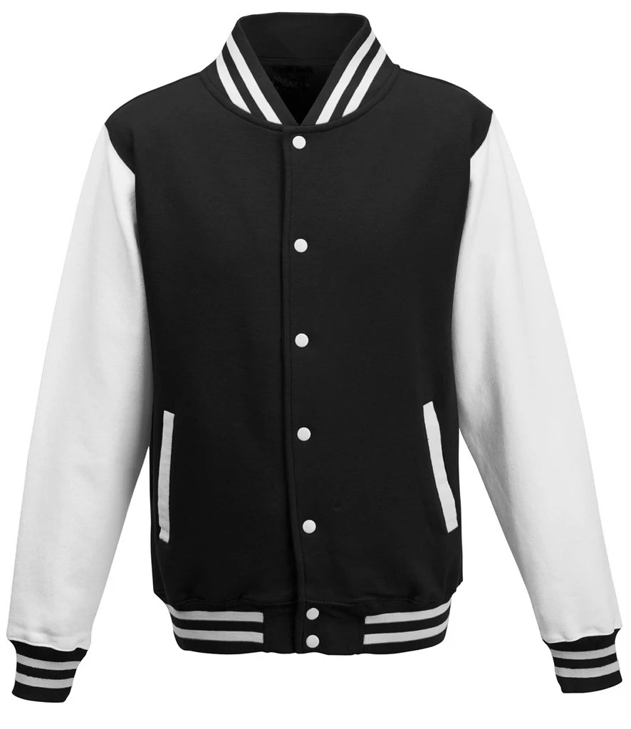 Just Hoods JH043 AWDis Varsity Jacket in Jet Black/White
