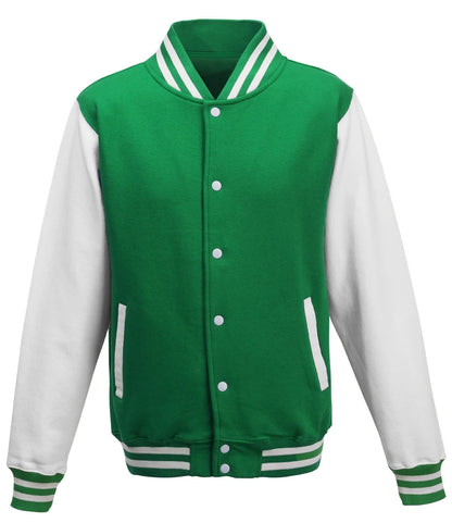 Just Hoods JH043 AWDis Varsity Jacket in Kelly Green/White