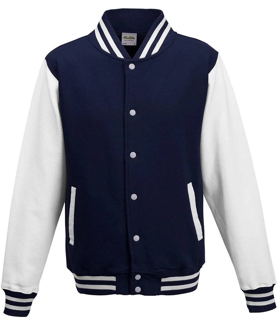 Just Hoods JH043 AWDis Varsity Jacket in Oxford Navy/White