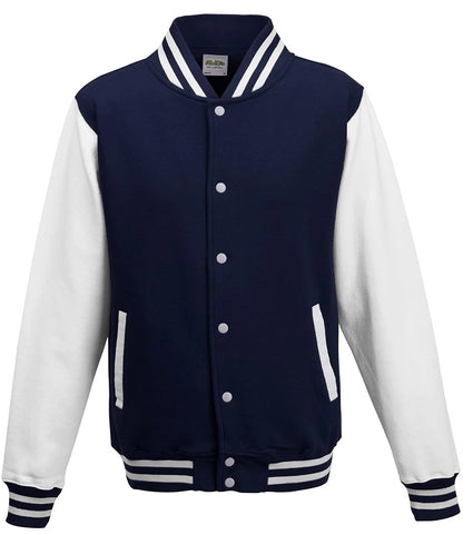 Just Hoods JH043 AWDis Varsity Jacket in Oxford Navy/White
