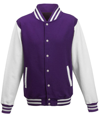 Just Hoods JH043 AWDis Varsity Jacket in Purple/White