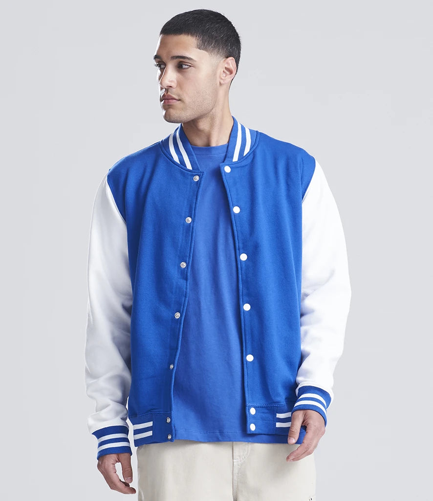 Just Hoods JH043 AWDis Varsity Jacket in Royal Blue/White