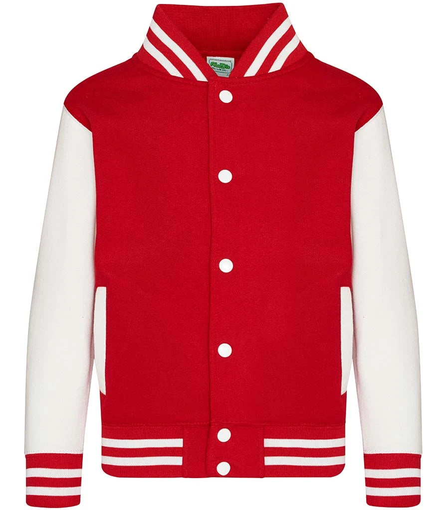 Just Hoods JH043B AWDis Kids Varsity Jacket in Fire Red/White