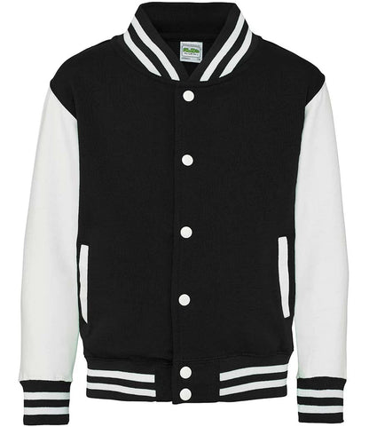 Just Hoods JH043B AWDis Kids Varsity Jacket in Jet Black/White