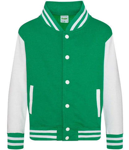 Just Hoods JH043B AWDis Kids Varsity Jacket in Kelly Green/White