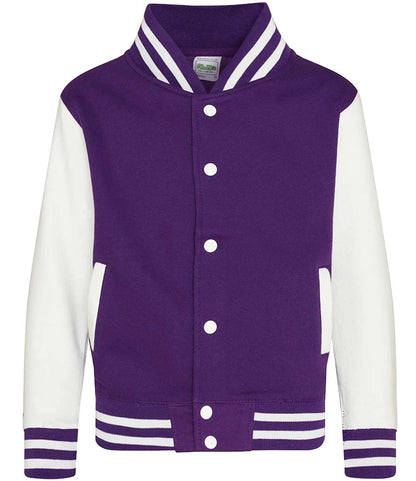 Just Hoods JH043B AWDis Kids Varsity Jacket in Purple/White
