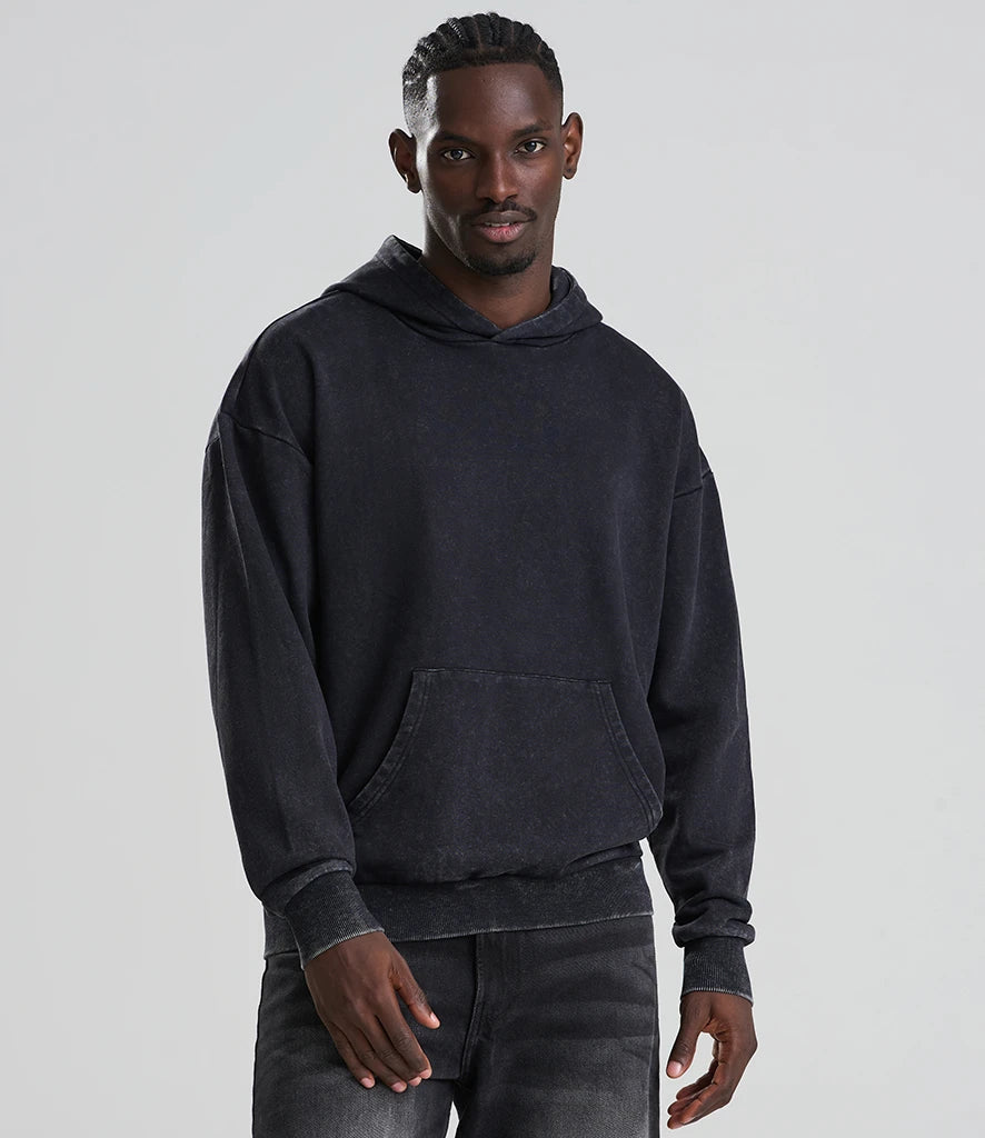 Just Hoods JH180 Vintage Washed Hoodie in Washed Black