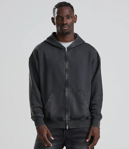 Just Hoods JH185 AWDis Vintage Washed Zoodie in Washed Black