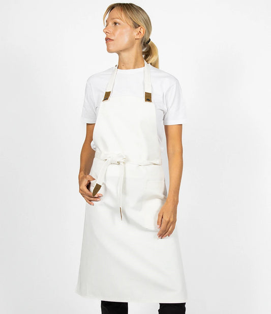 Le Chef LE024 Canvas Apron with Leather Tabs in Natural/Tan