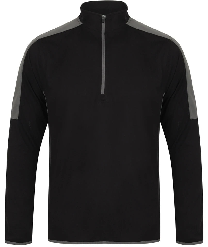 Finden & Hales LV571 Finden + Hales Contrast Zip Neck Midlayer Top in Black/Gunmetal