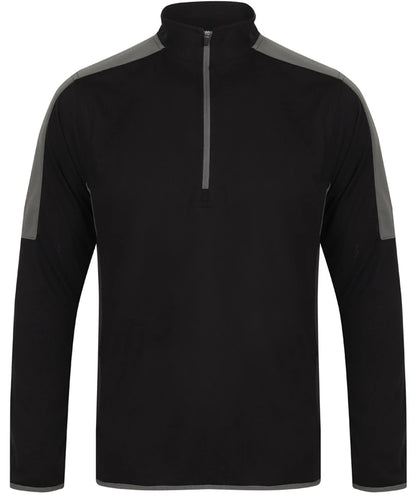 Finden & Hales LV571 Finden + Hales Contrast Zip Neck Midlayer Top in Black/Gunmetal