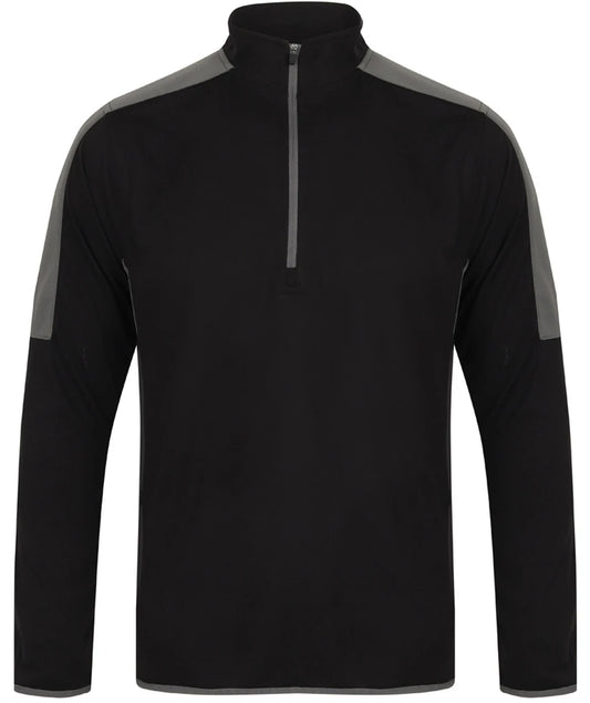 Finden & Hales LV571 Finden + Hales Contrast Zip Neck Midlayer Top in Black/Gunmetal