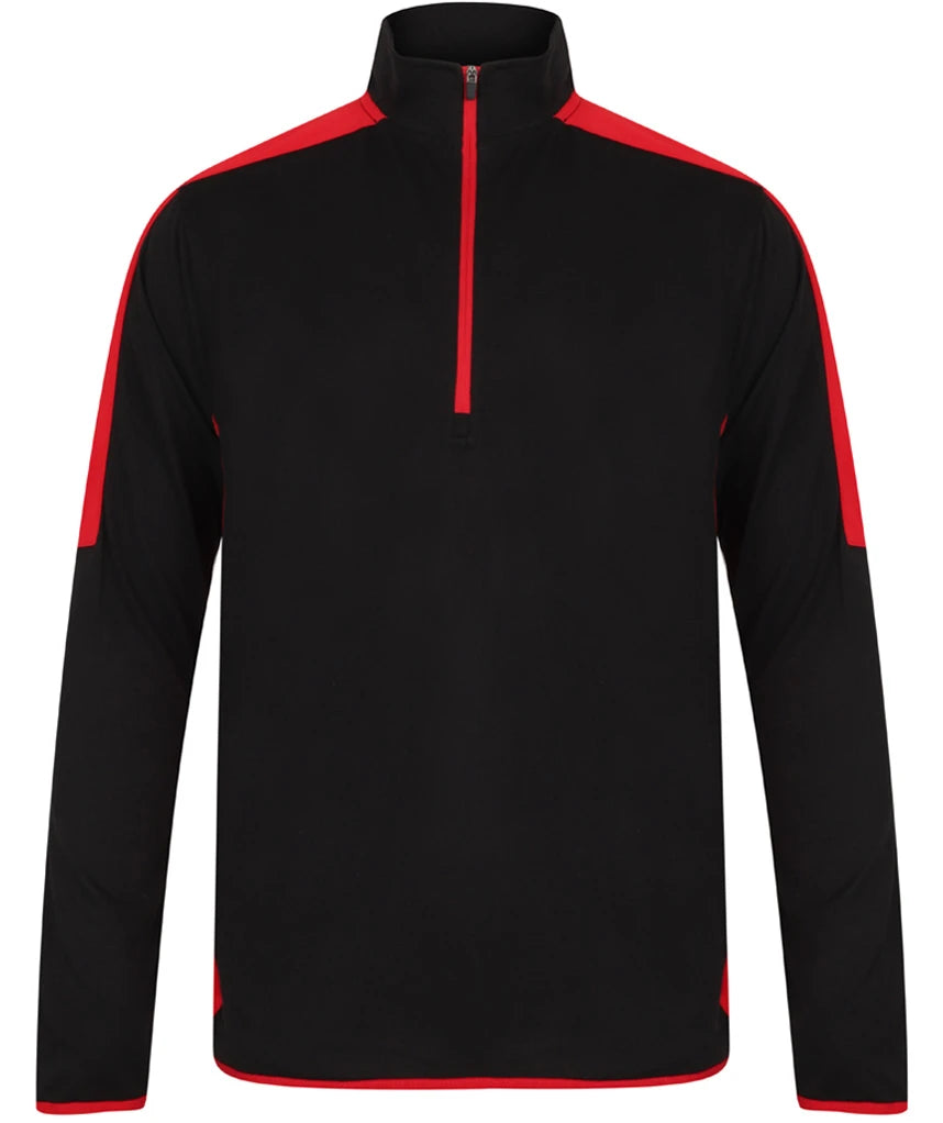 Finden & Hales LV571 Finden + Hales Contrast Zip Neck Midlayer Top in Black/Red