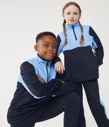 Finden & Hales LV875 Finden + Hales Kids 1/4 Zip Tracksuit Top in Navy/Sky blue