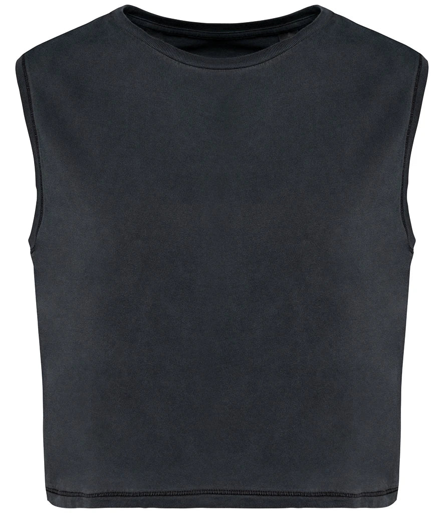 Native Spirit NS342 Ladies Cropped Tank Top in Washed Coal Grey