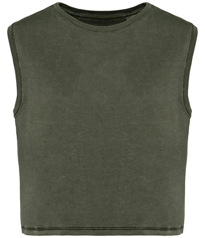 Native Spirit NS342 Ladies Cropped Tank Top in Washed Organic Khaki