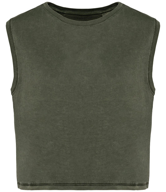Native Spirit NS342 Ladies Cropped Tank Top in Washed Organic Khaki