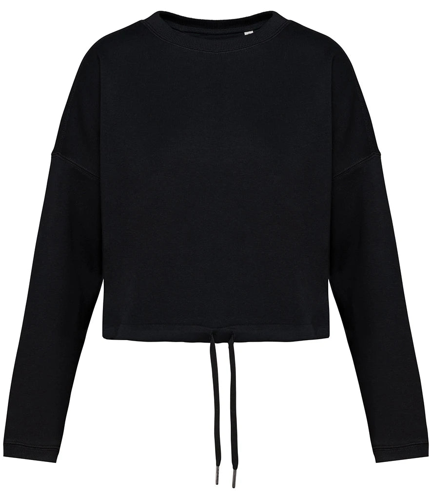 Native Spirit NS429 Native Spirit Ladies Oversized Cropped Sweatshirt in Black