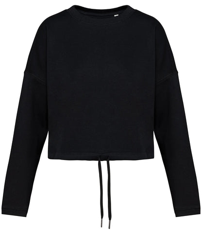 Native Spirit NS429 Native Spirit Ladies Oversized Cropped Sweatshirt in Black