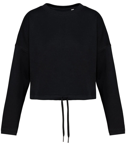 Native Spirit NS429 Native Spirit Ladies Oversized Cropped Sweatshirt in Black