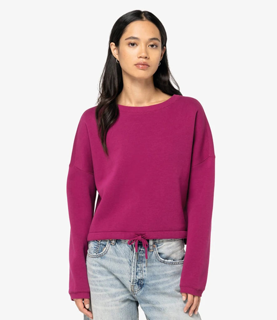 Native Spirit NS429 Native Spirit Ladies Oversized Cropped Sweatshirt in Cherry Purple
