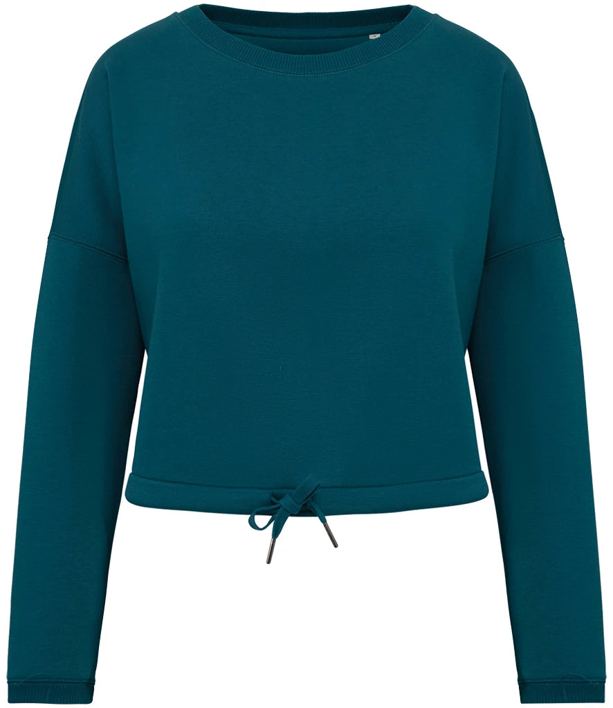 Native Spirit NS429 Native Spirit Ladies Oversized Cropped Sweatshirt in Peacock Green
