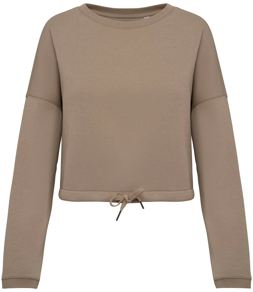 Native Spirit NS429 Native Spirit Ladies Oversized Cropped Sweatshirt in Wet Sand